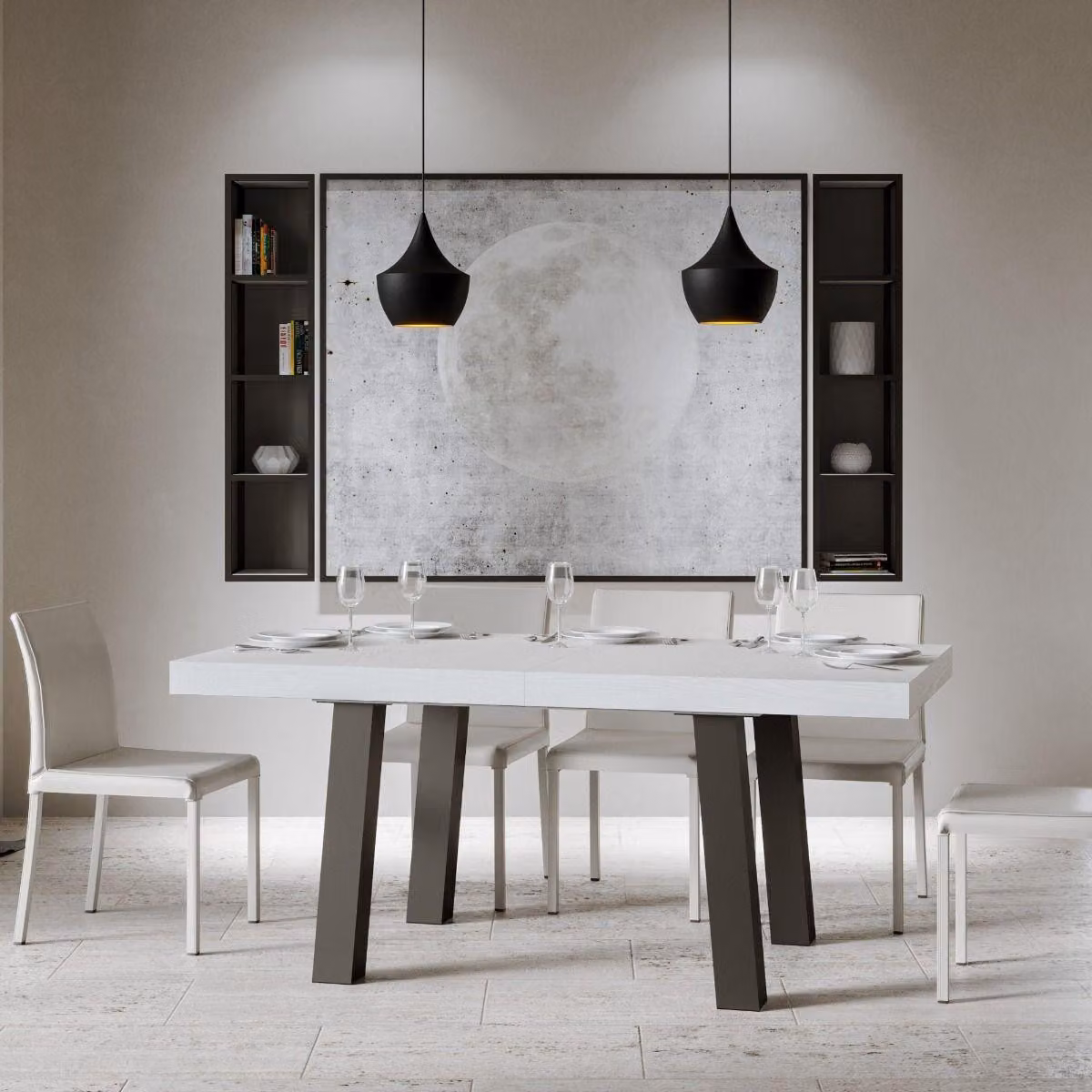 ITAMOBY - Tavolo allungabile 160/264x90 cm Bridge bianco frassino gambe antracite