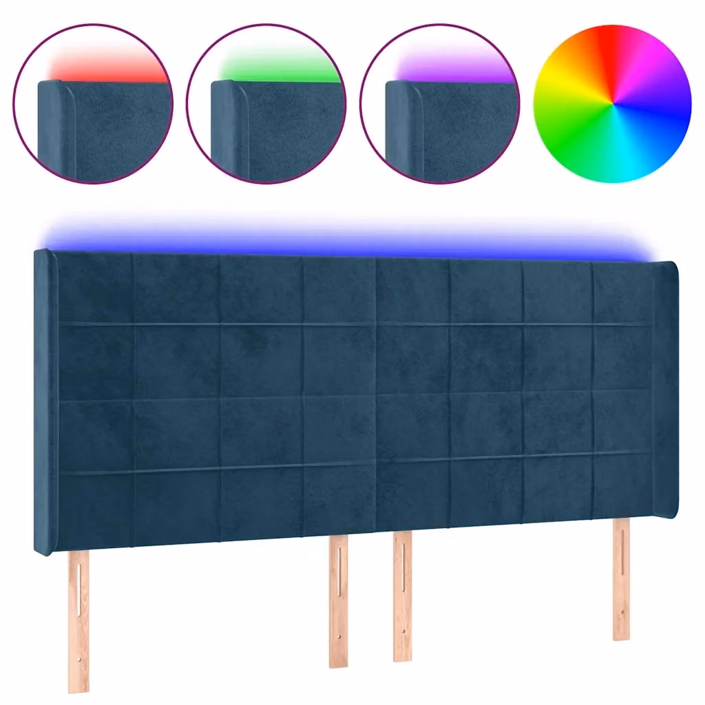 Testiera per letto vidaXL in velluto blu con illuminazione LED integrata e porta di ricarica USB, L: 203 cm, P: 16 cm, H: 118-128 cm – 2