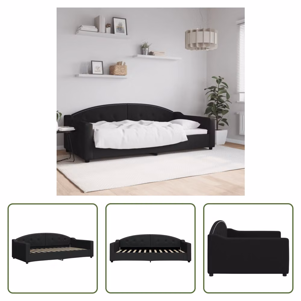 The Living Store Letto da giorno nero 100x200 cm in tessuto