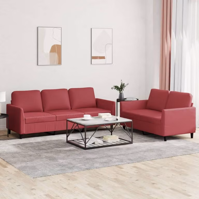 Maison Exclusive - Set divano a 2 posti con cuscini in ecopelle color bordeaux