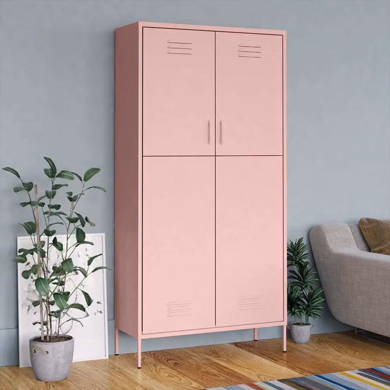 Armadio moderno vidaXL in metallo rosa con ante a battente, L: 90 cm, P: 50 cm, H: 180 cm
