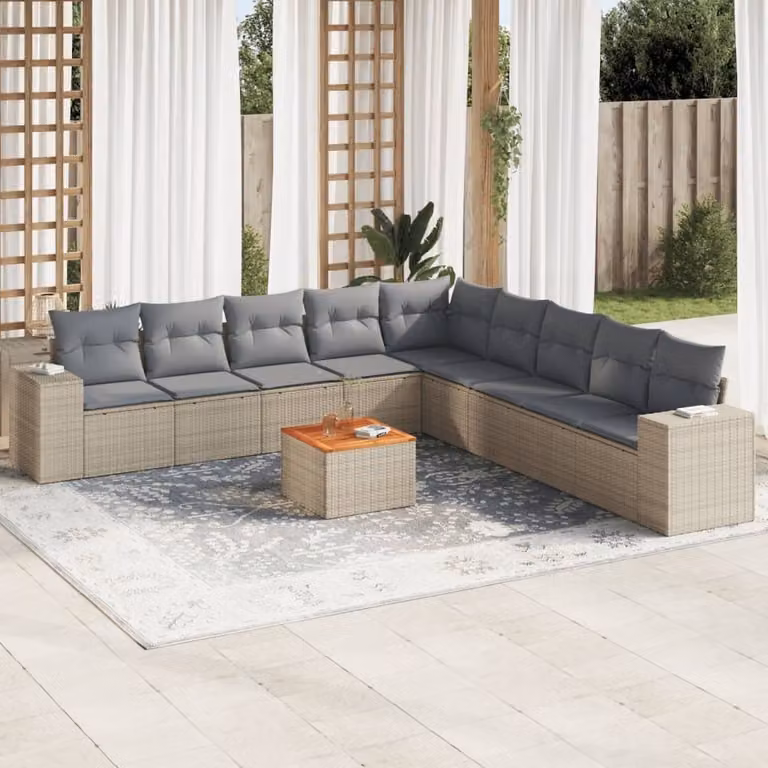 Maison Exclusive - Set Divano da Giardino 10 pz con Cuscini Beige in Polyrattan