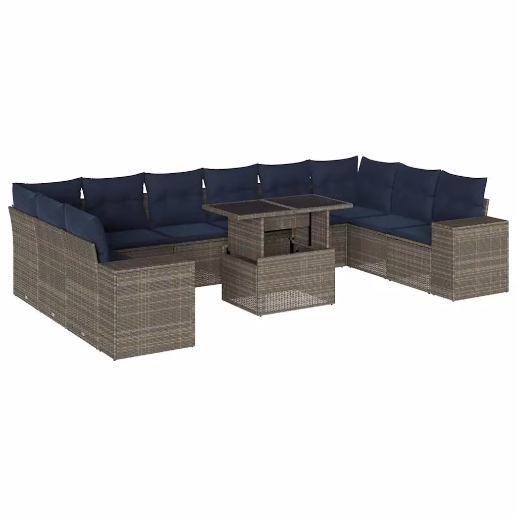 Set da giardino moderno vidaXL composto da 11 pezzi con divani a forma di U, tavolino da caffè e cuscini grigi in rattan e metallo – 2