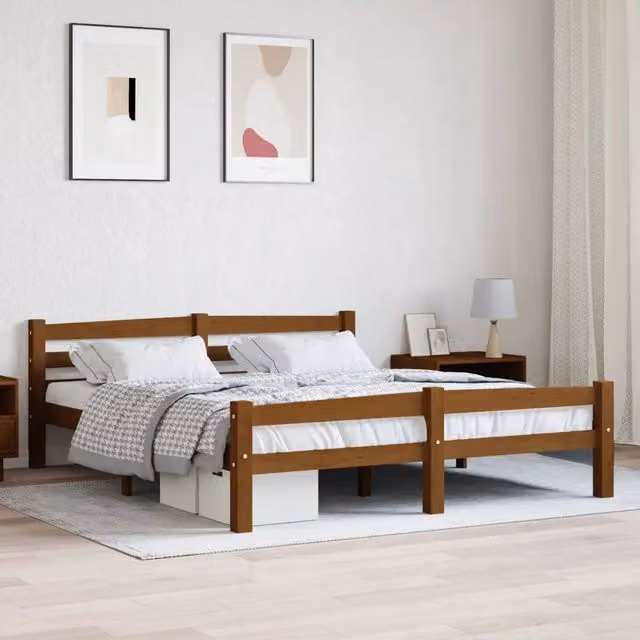 Struttura Letto Giroletto Design Mania in Legno di Pino Ambrato L: 160 cm, P: 200 cm, H: 106 cm – 1