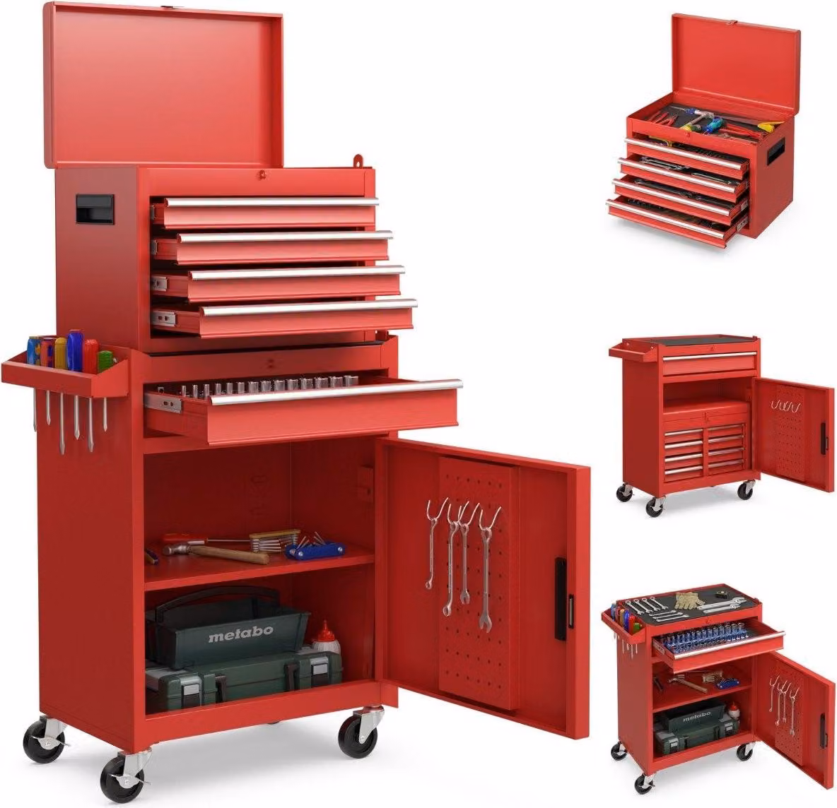 Cassettiera portautensili 2 in 1 con 5 cassetti, capacità 100 kg