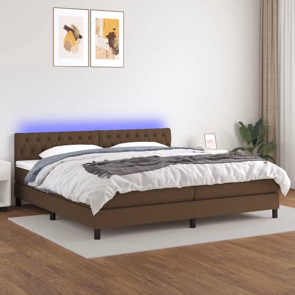 Letto Ibrido con Materasso e Illuminazione LED vidaXL in Tessuto Marrone e Bianco L/P: 200 x 200 cm – 1