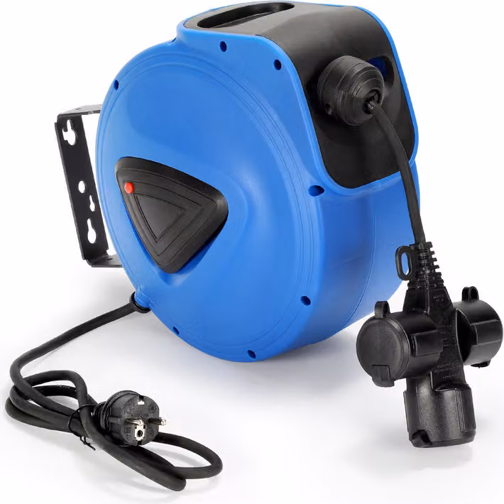 Avvolgicavo Clanmacy Avvolgicavo automatico 20M+1,5M modello IP44 a tre spine 250V con funzione di spina per montaggio a parete soffitti e officina a parete