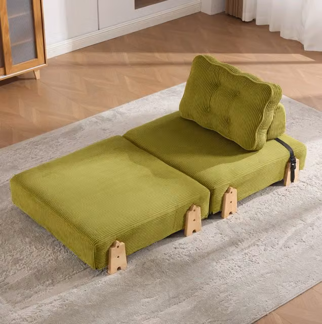 Poltrona letto singola pieghevole 90x170 cm in velluto a coste verde oliva HOMVRA