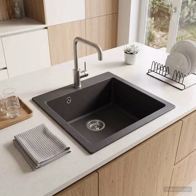Lavello da cucina a una vasca in granito vidaXL colore grigio L/P/H: 42,5 x 50 x 31 cm