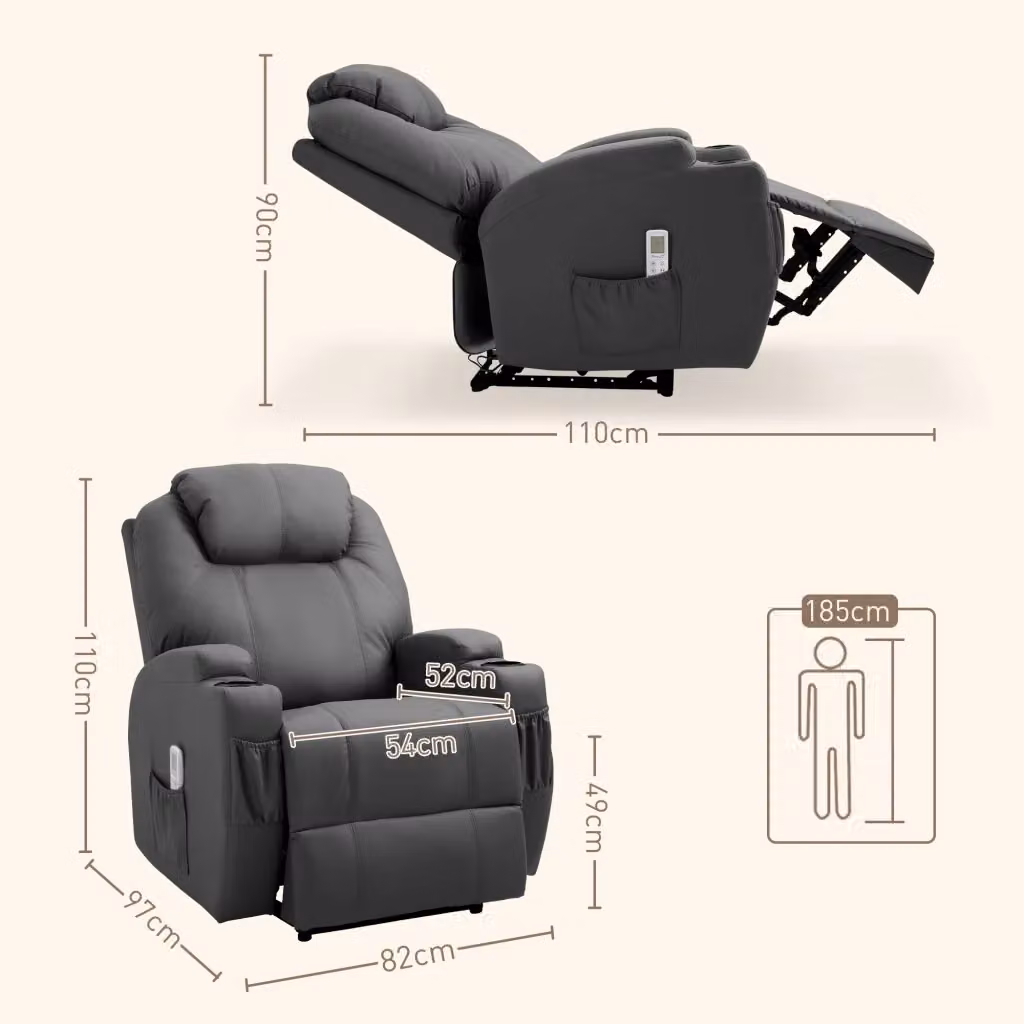 Poltrona Relax Reclinabile REDOM in Similpelle Grigia con Braccioli L: 82 cm, P: 97 cm, H: 110 cm – 2