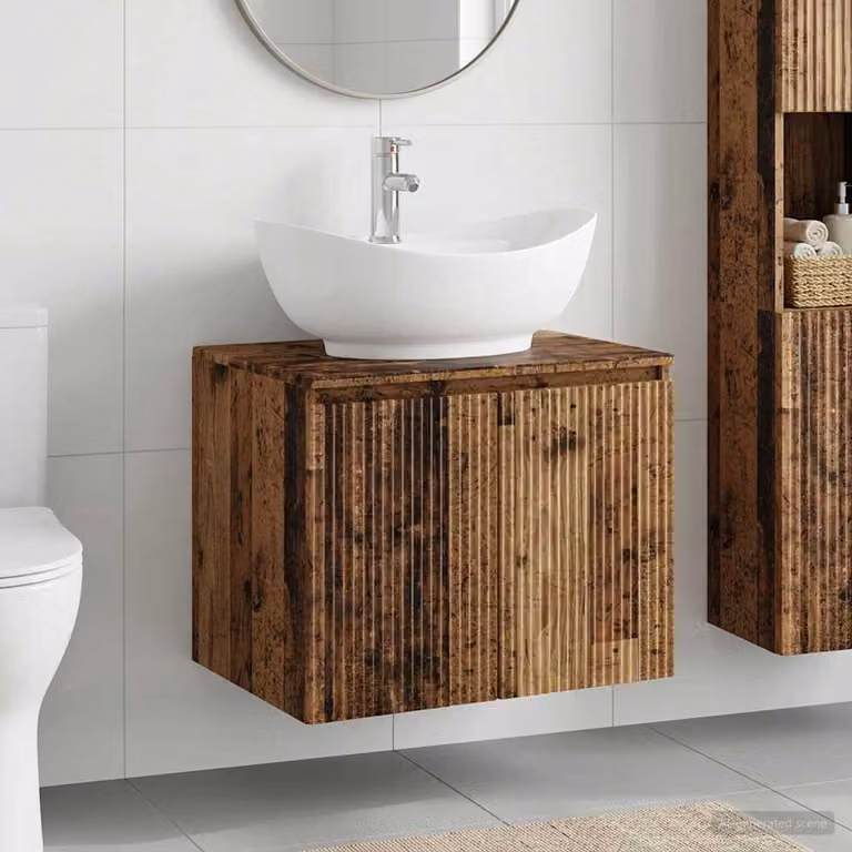 Set di mobili per il bagno moderno vidaXL in legno color marrone con ante a cerniera e montaggio a parete