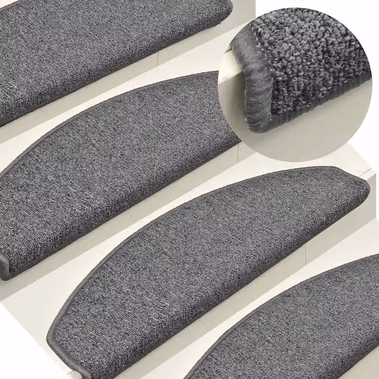 Set di 15 tappetini per scale semicircolari vidaXL, antiscivolo e fonoassorbenti, in polipropilene, Grigio e Nero, L 65 x P 24 x H 4 cm