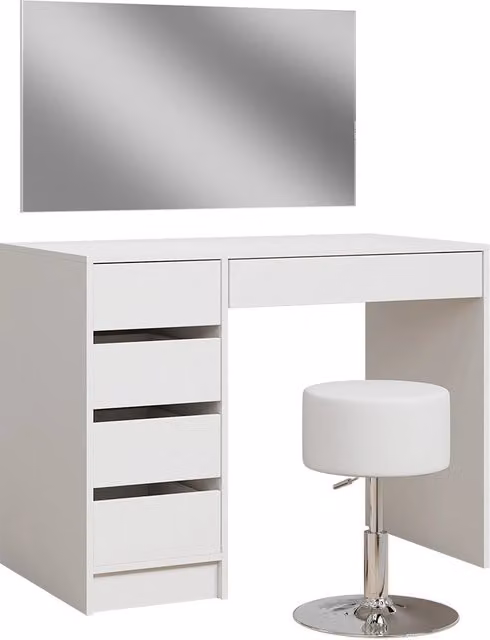 Tavolo da toilette Thalia Bianco 100 cm con specchio e sgabello Vicco
