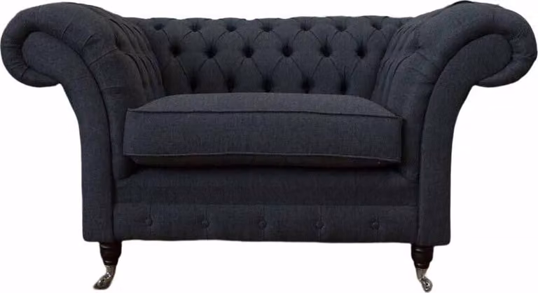 Grauer Chesterfield Sessel 1.5 Sitzer Sofa Couch Polster Textil Grau Sessel