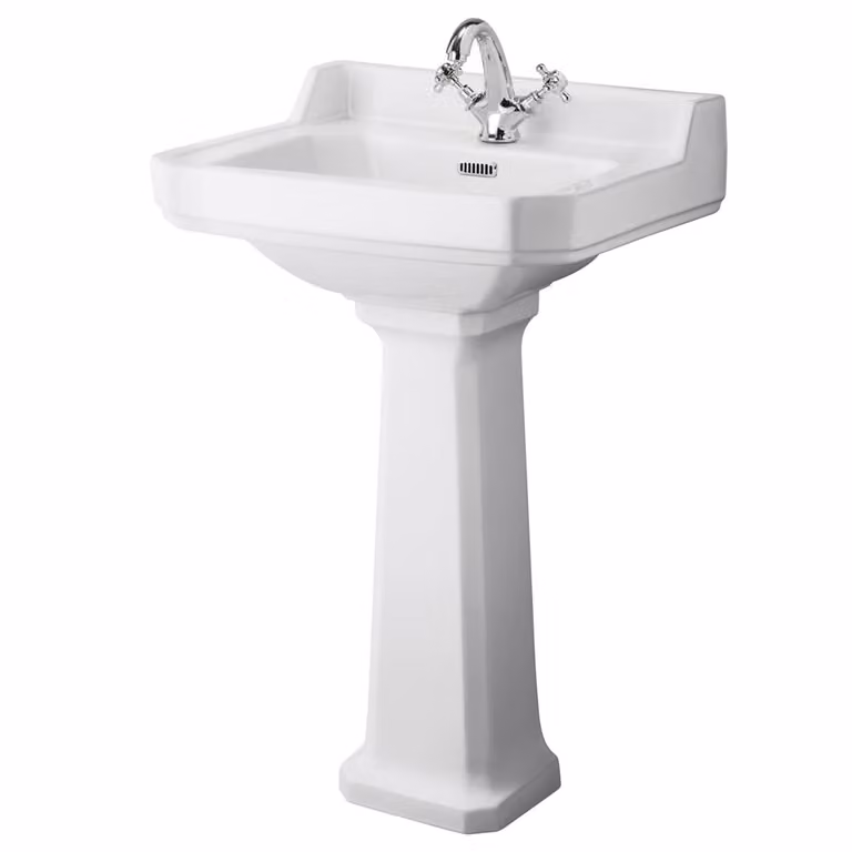 Lavabo Bagno con Colonna Quadrato Bianco 905x560mm - Design Classico - Facile installazione - Richmond