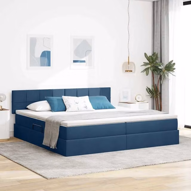 Letto con contenitore vidaXL Blu con illuminazione LED e porta USB, L/P/H: 200 x 200 x 88 cm