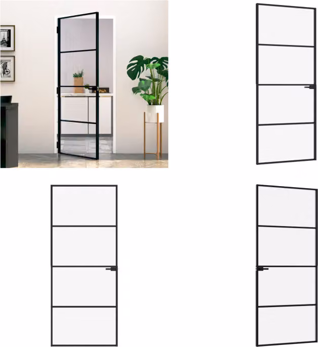 vidaXL Porta interna nera 83x201,5 cm in vetro temperato e alluminio slim - Porta interna - Porte interne - Porta - Porta di vetro