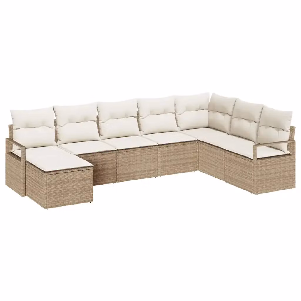 Set di divani da giardino vidaXL in polyrattan beige con cuscini e tavolino da esterno, 8 pezzi – 2