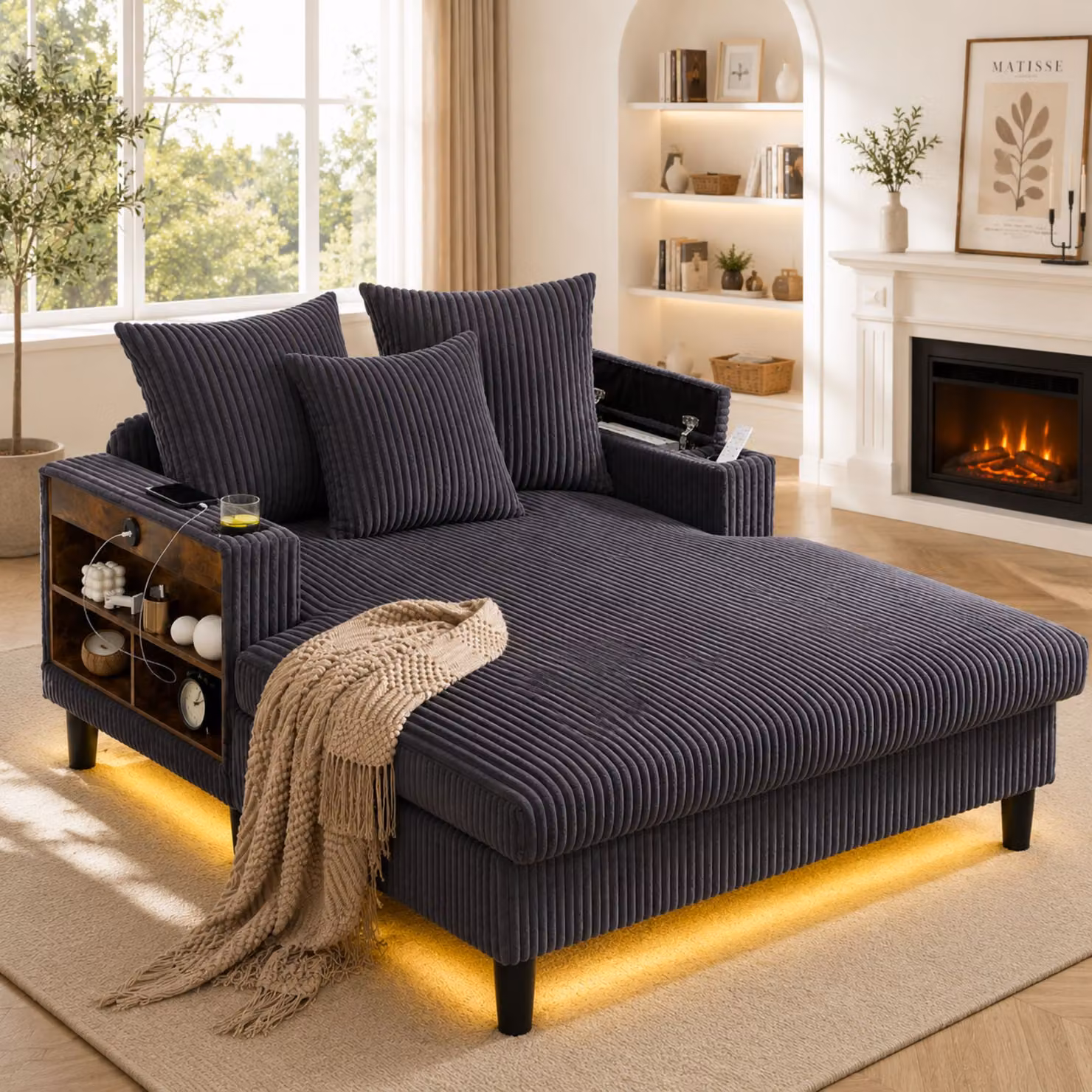Chaise longue multifunzionale moderna Aosom Italy in tessuto grigio con funzione letto e design a L orientamento sinistro L: 170 cm, P: 129 cm, H: 70 cm – 2