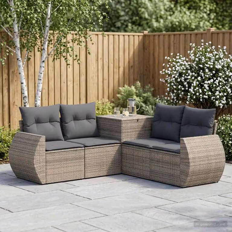 Set di divani da giardino vidaXL in polyrattan con forma a L, colore grigio e antracite, comprensivo di cuscini