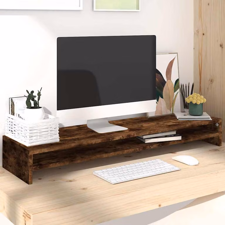 vidaXL Supporto per Monitor in Legno Multistrato Rovere Fumo Marrone L 100 cm, P 24 cm, H 13 cm