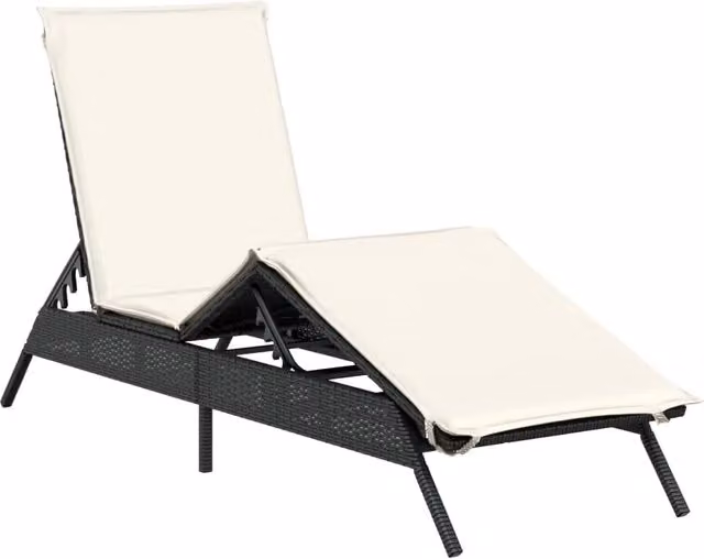 Lettino Prendisole | Sdraio da giardino | Lettino da sole con Cuscino Nero in Polyrattan