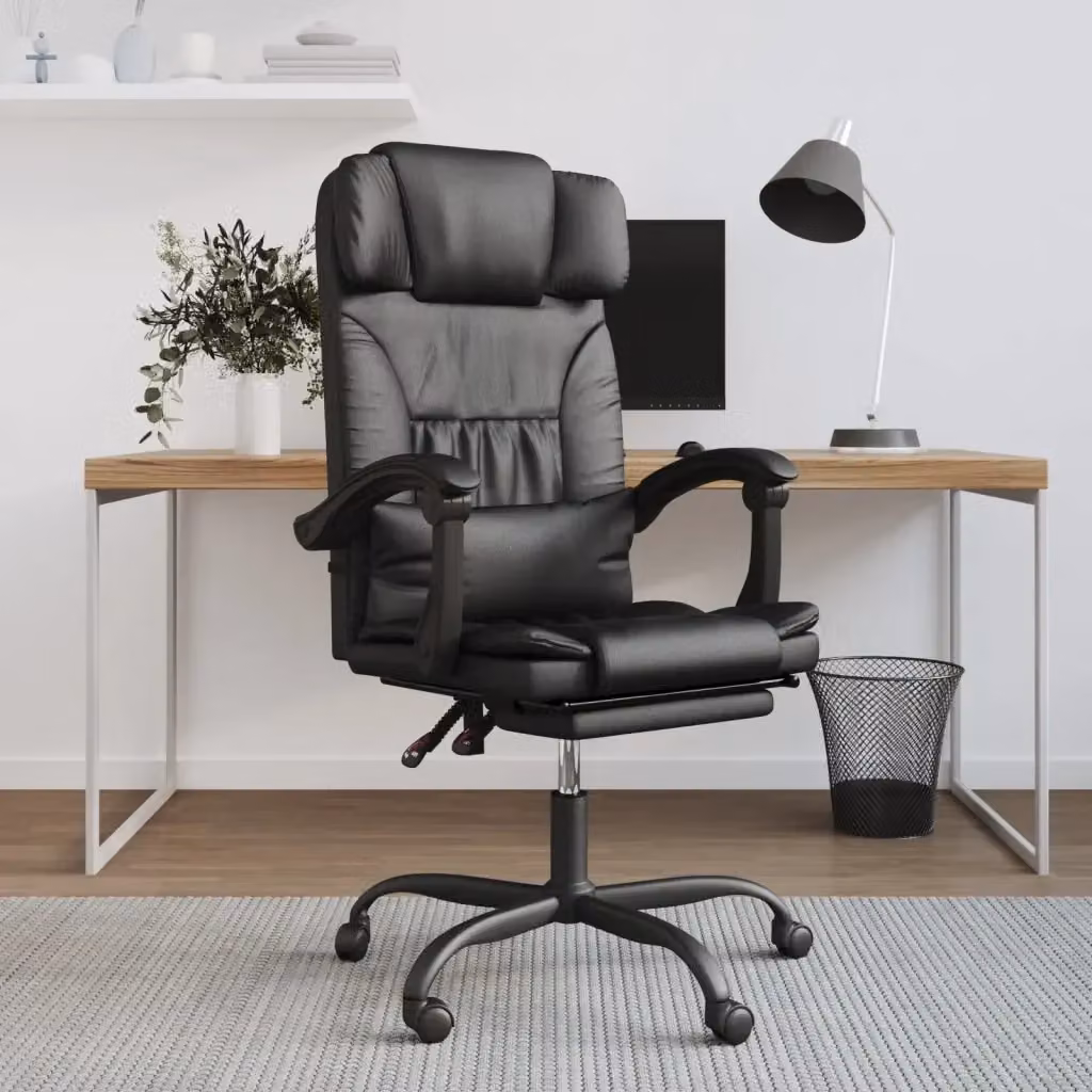 Sedia da ufficio executive reclinabile nera in similpelle con poggiatesta e ruote girevoli 360 gradi H: 122 cm, L: 63 cm, P: 56 cm – 2