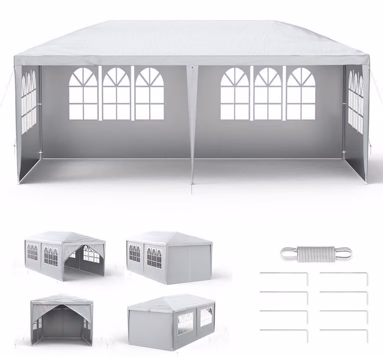 Tenda da festa modello "Pavillon", 3x6 metri, impermeabile, adatta per eventi, da giardino, con protezione UV e dotata di 8 pareti laterali, colore grigio