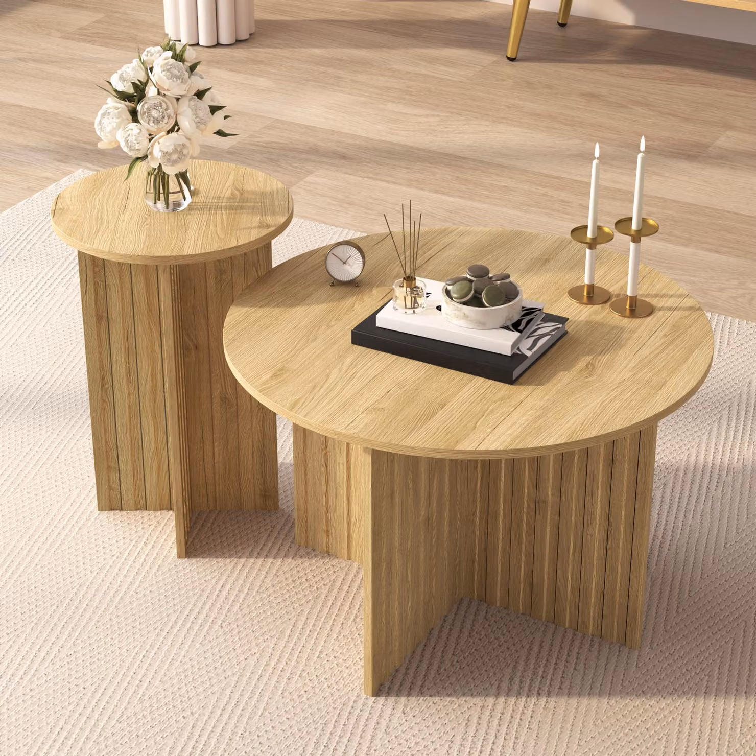 Tavolino da 2 pezzi STILVORA - tavolino da salotto in design PB, tavolino salvaspazio, versatile tavolino da divano in MDF