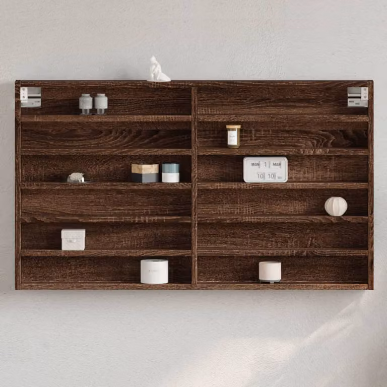 Armadietto Vetrina vidaXL in Legno Rovere Marrone con Ante in Vetro e Mensole Interne, da Appendere a Parete, L 100 x P 8,5 x H 58 cm