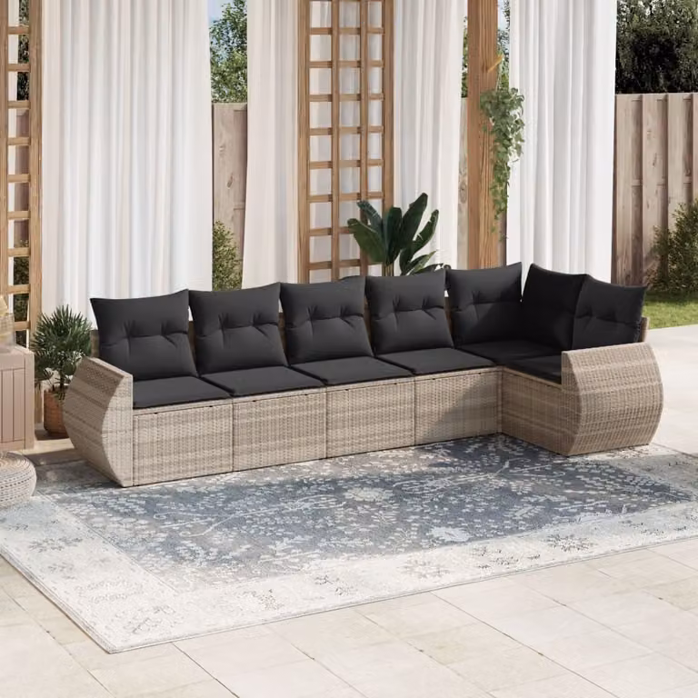 vidaXL Set Divano da Giardino a L 6pz in Polyrattan Grigio con Cuscini Imbottiti e Coperture Rimovibili