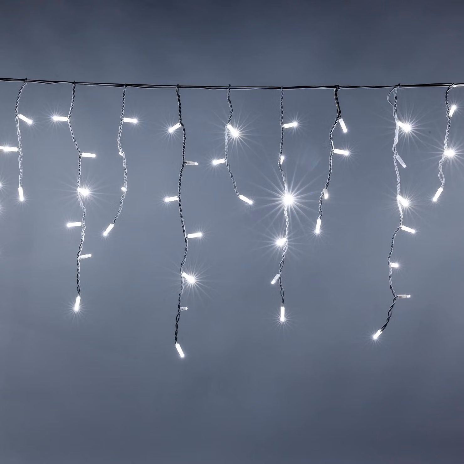 Catena luminosa a forma di cristalli di ghiaccio, lunghezza 5 metri, 200 LED maxi, luce bianca fredda, grado di protezione IP44, espandibile