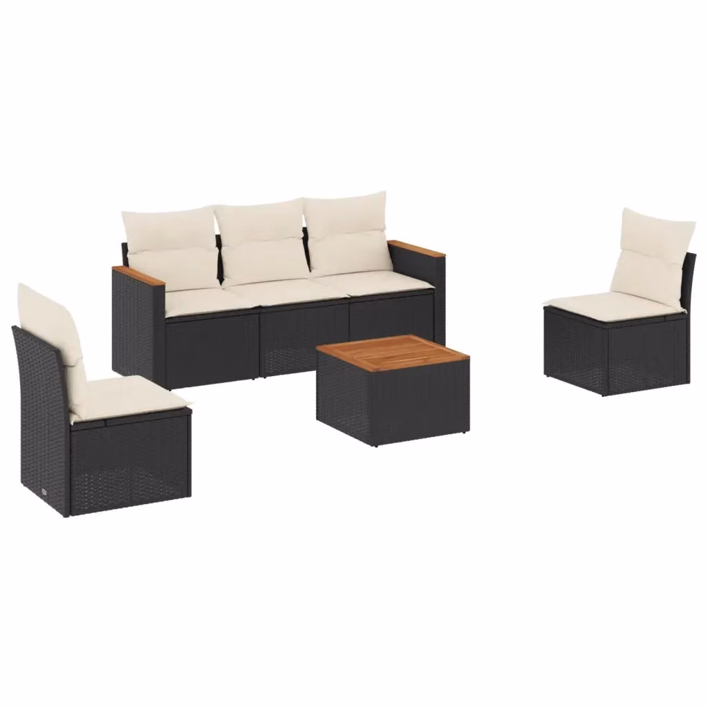 Set Divano da Giardino vidaXL 6 pz con Cuscini, Divano a 3 posti, Poltrona Lounge e Tavolino, Nero e Bianco, Struttura in Acciaio Verniciato a Polvere e Rivestimento in Rattan Resistente ai Raggi UV – 2