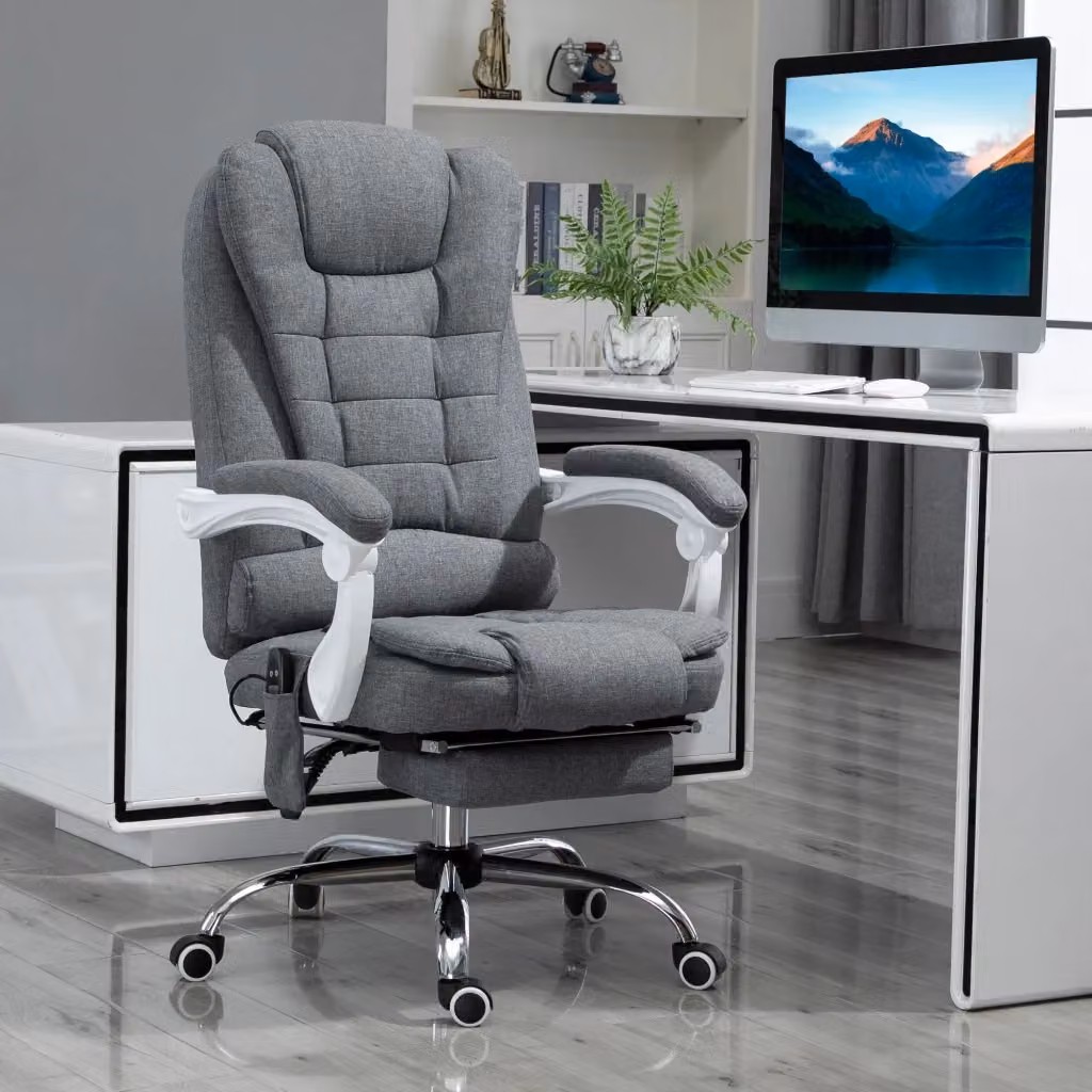 Poltrona da Ufficio Ergonomica Giordanoshop in Velluto Grigio con Poggiatesta e Ruote – 2
