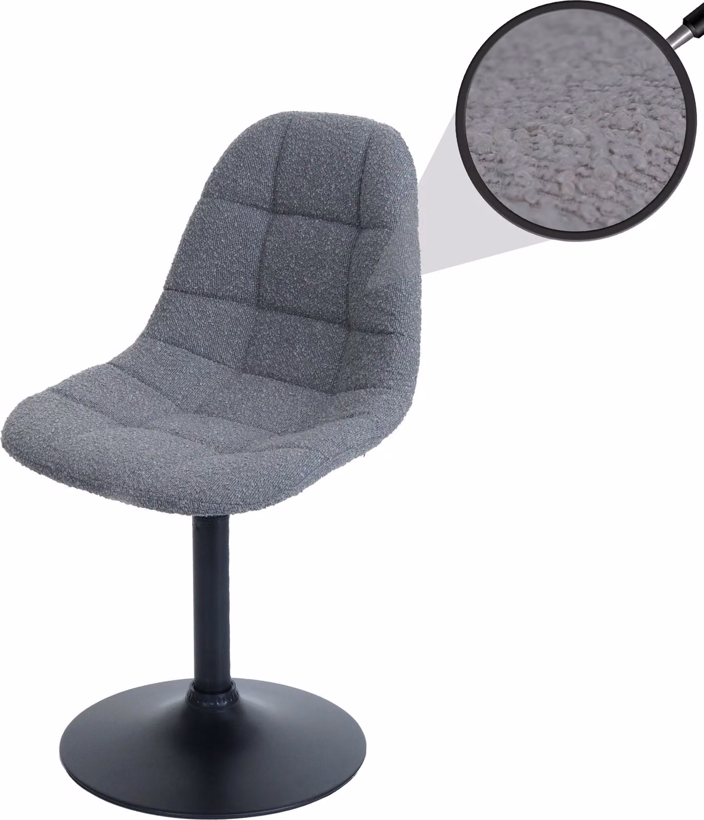 Sedia da pranzo HWC-A60, sedia da cucina girevole, acciaio Tessuto /tessuto bouclé (450g/m²) ~ grigio scuro