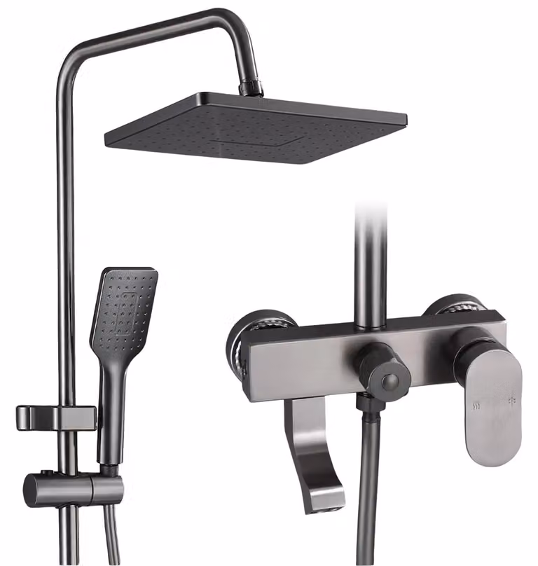 Set completo per doccia - Sistema doccia/vasca da bagno con termostato - Autopulente - Ottone - Nichel spazzolato