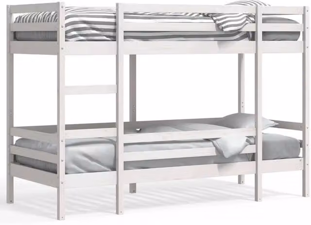 Letto singolo | Letto per adulti | Letto a Castello Bianco 75x190 cm in Legno Massello di Pino