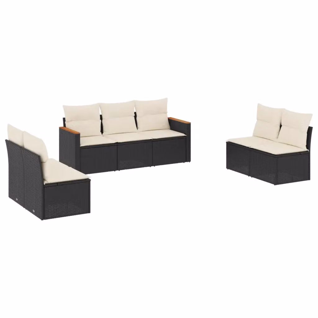 Set Divani da Giardino a L vidaXL in Polyrattan Nero con 7 Cuscini Imbottiti e Coperture Rimovibili – 2
