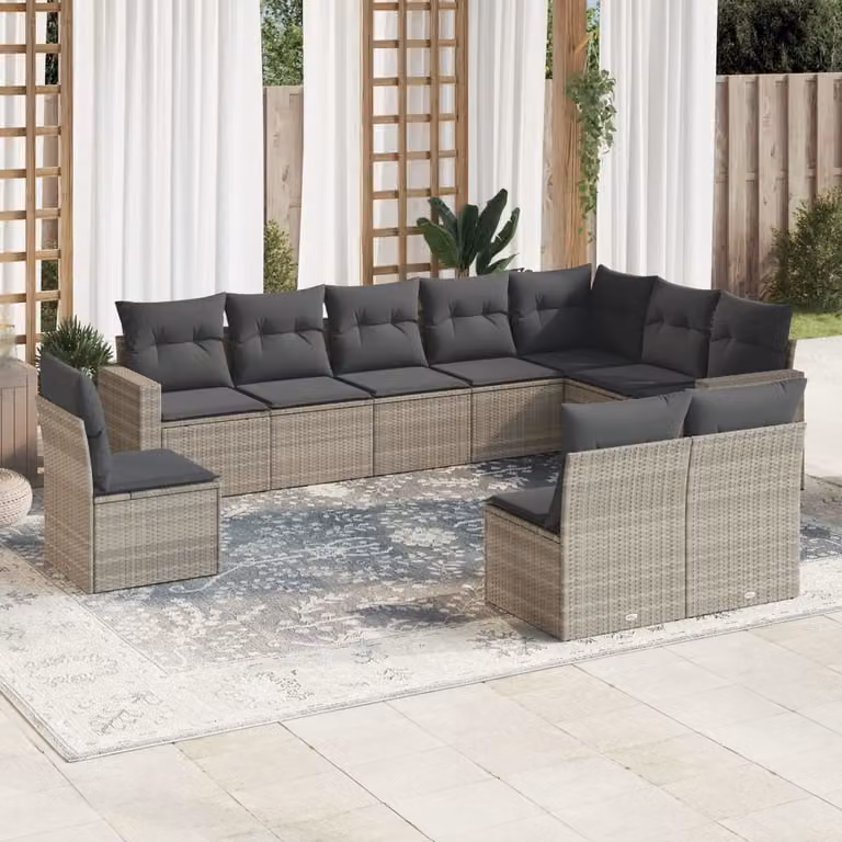Maison Exclusive - Set Divano Giardino 10 pz con Cuscini Grigio Chiaro Polyrattan