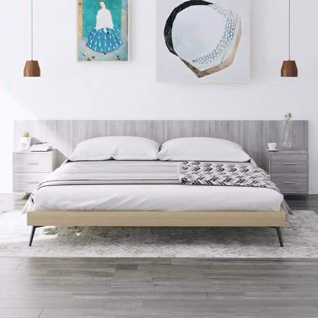 Testiera Letto-Testata-Testiera Decorativa con Armadietti Legno Multistrato Grigio Sonoma