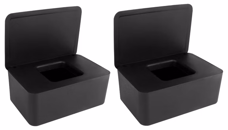 2 contenitori in plastica nera per salviette umidificate, con coperchio, set da 2, ideali per la casa e l'ufficio