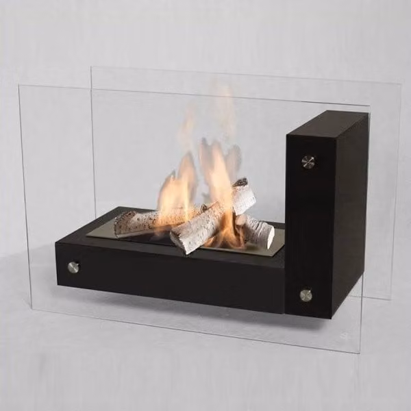 Biocamino da pavimento freestanding APO L GLASS OUTINFIRE colore Nero L/P/H: 60,5 x 40,5 x 26,0 cm