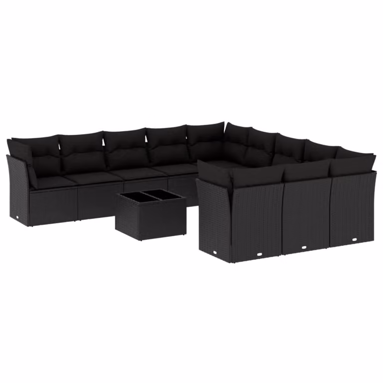 Set Divani da Giardino 12 pz con Cuscini Nero in Polyrattan