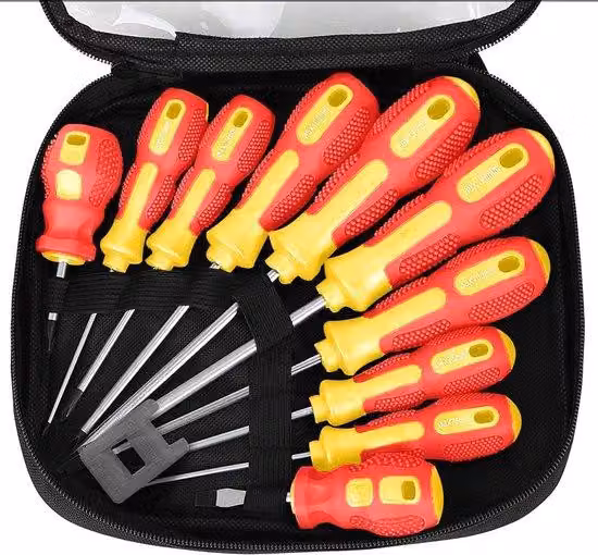 Set di 11 cacciaviti con punta magnetica, 5 manici in acciaio al cromo-vanadio, antiscivolo, comprendente 5 cacciaviti a filettatura e 5 cacciaviti PH con valigetta porta attrezzi