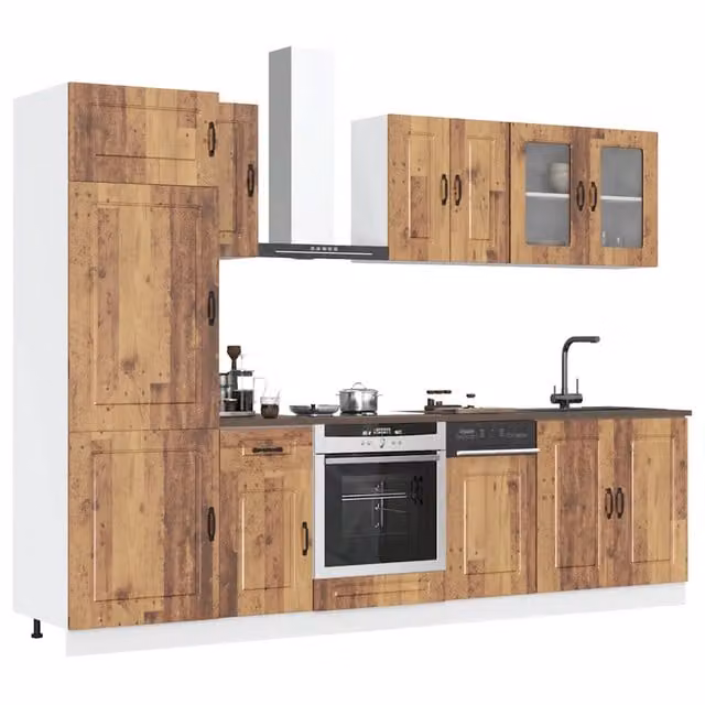 Set Mobili da Cucina Rustici vidaXL in Legno e Vetro Marrone con Ante in Vetro L/P/H: 126 x 46 x 81,5 cm