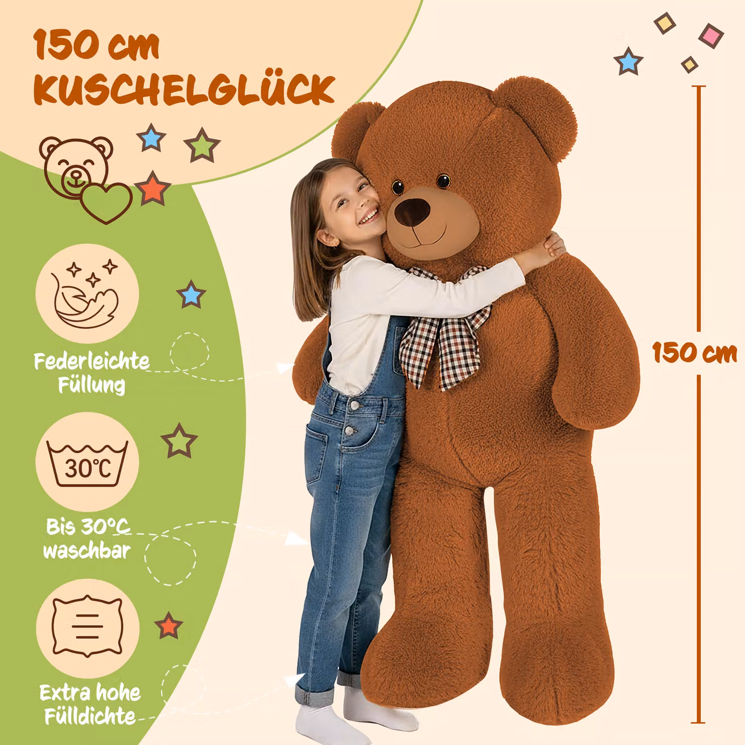 Peluche Orsacchiotto XXL DEUBA marrone, Altezza: 150 cm – 4