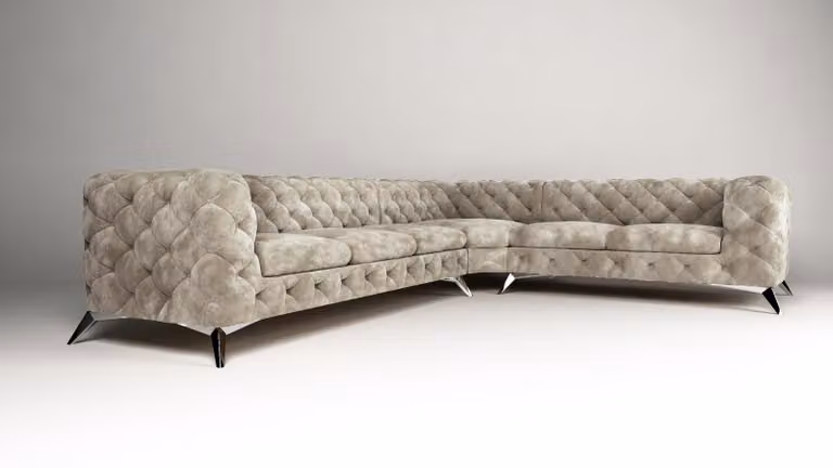 Samt Ecksofa Chesterfield Sofa Polstergarnitur Couch Wohnlandschaft L-Form Design