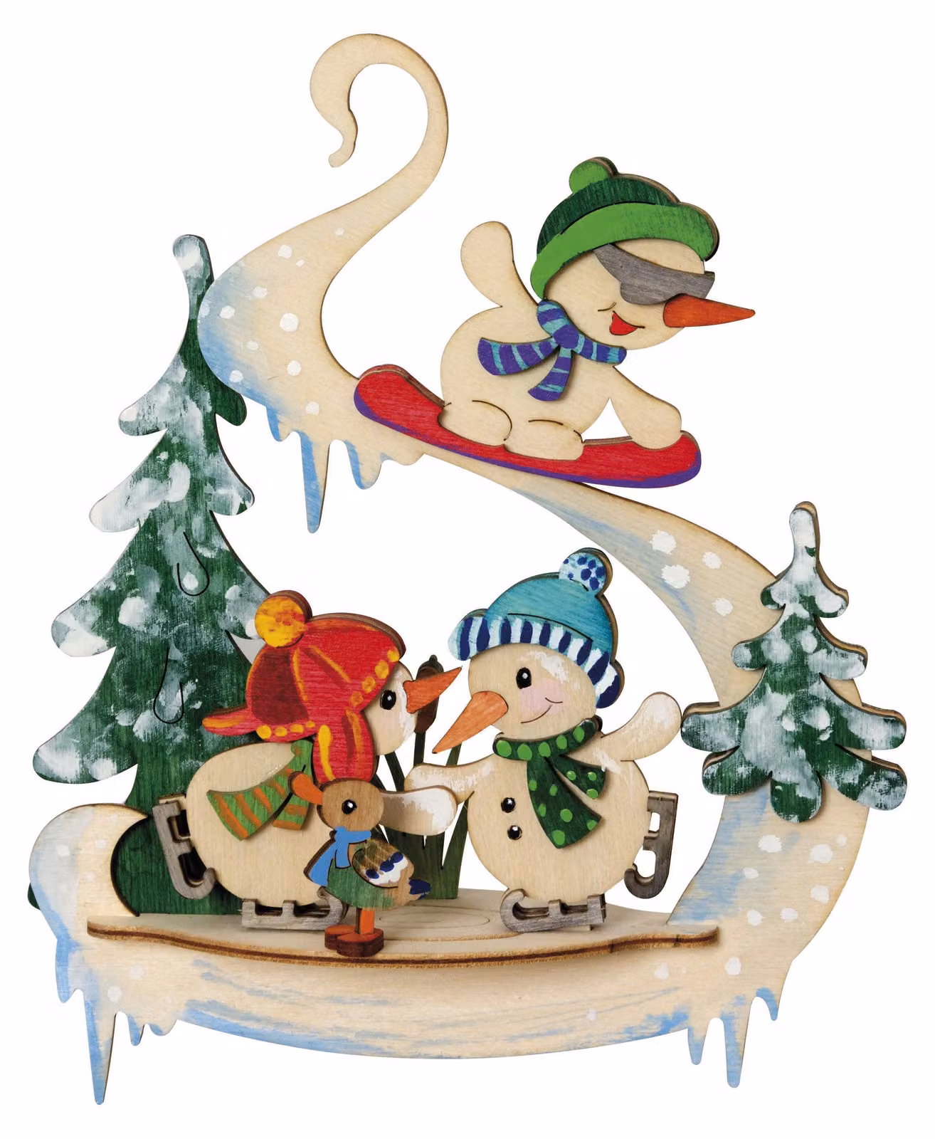 Kit artigianato finestra immagine 3D pupazzo di neve sportivo LxHxP = 17x22x6cm NUOVO