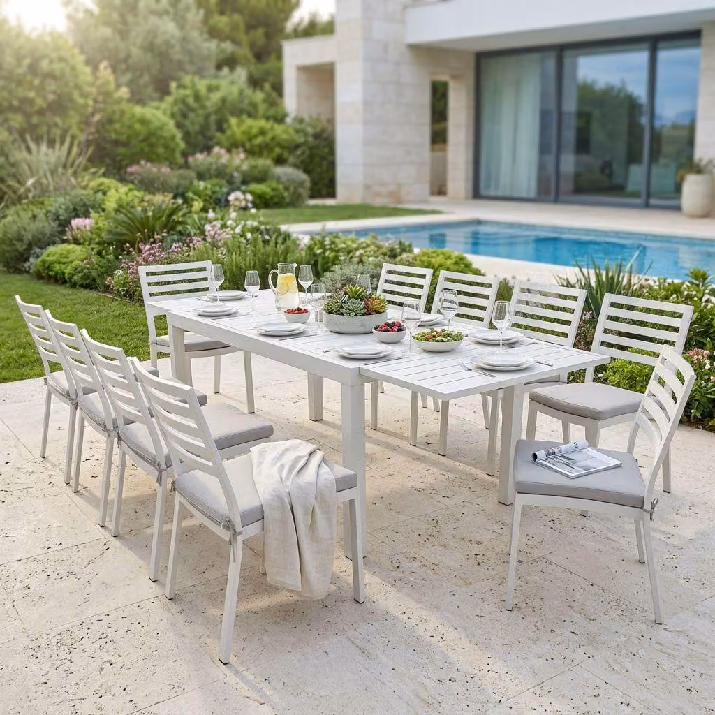 Milani Home - Set Tavolo Giardino Allungabile Rettangolare 160/240x90 Con 8 Sedie In Alluminio Tortora Da Esterno - Tortora