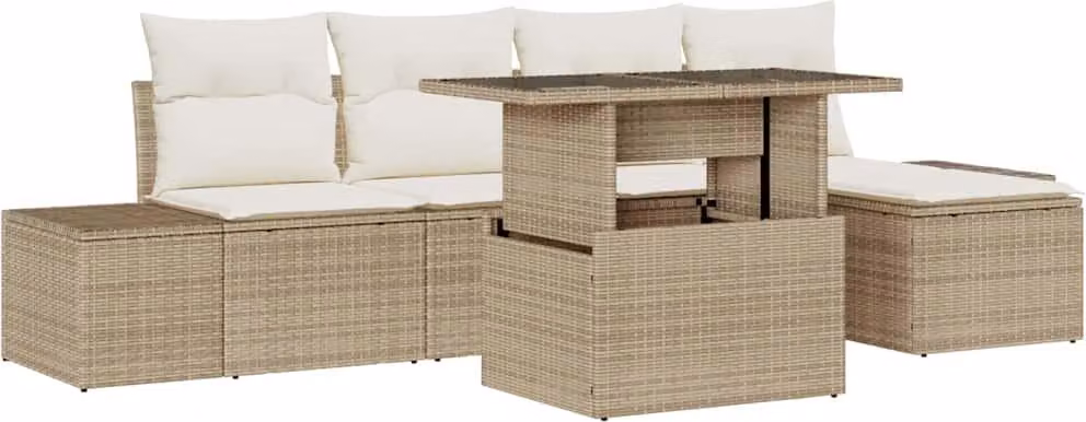 Set Divano da Giardino 6 pcs Beige Poly Rattan